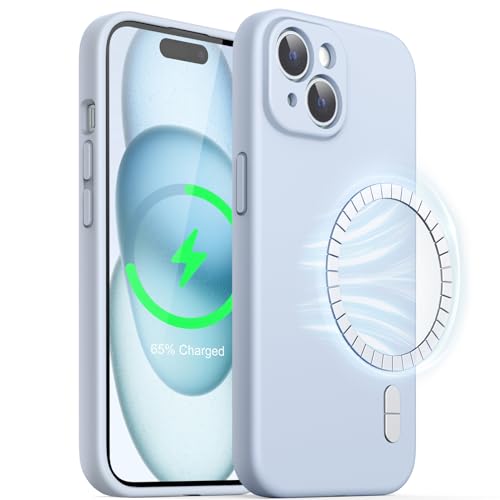 JETech Cover Magnetica Silicone per iPhone 15 6,1 Pollici, Compatibile con MagSafe, Custodia Telefono con Protezione Fotocamera Completa (Blu)