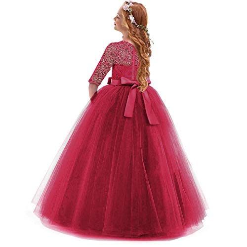 Image of Girls Flower Vintage Floral Lace 3 /4 Sleeves Floor Length Dress Wedding Party Evening Formal Pegeant Dance Gown