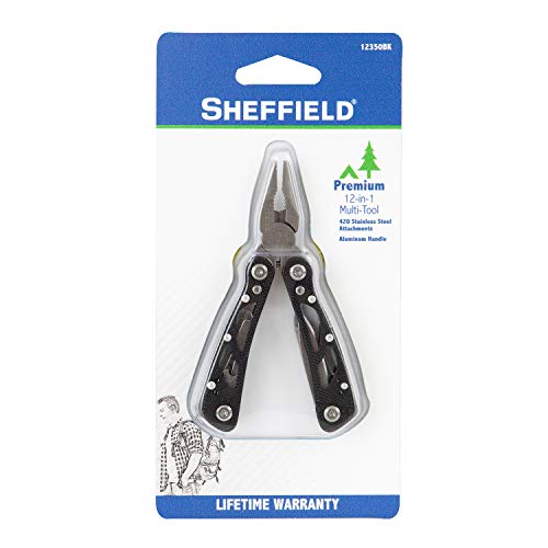 Sheffield 12350Bk Premium 12-In-1 Multi Tool, Multitool Knife Perfect For Emergencies, Camping Gear, More, Great All In One Folding Tool, Perfect Camping Gifts, Black #TOP4