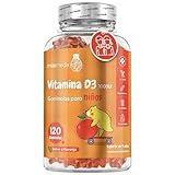 Vitamina D3 para Niños, 1000UI por Porción, 120 Gominolas para 4 Meses de Suministro - Sabor a Naranja - Contribuye al Funcionamiento Normal del Sistema Inmune y al Crecimiento de los Huesos