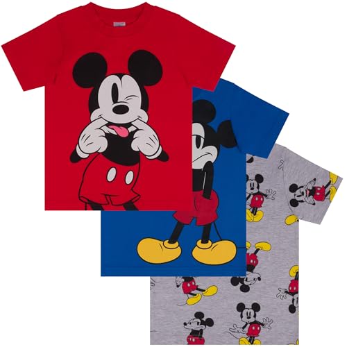 Disney Mickey Mouse, Lot de 3 t-Shirts à Manches Courtes pour Enfants - 100% Coton, Multicolor, 2-3 Ans: 98cm