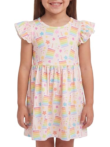Image of Unique Baby Girls' Short Sleeve Everyday Printed Dresses for Kid and Toddler, Sizes 2T-12Y