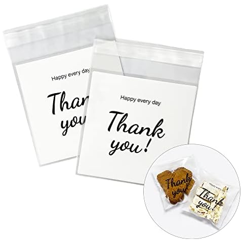 Prudance 100 Pcs Thank you Clear Bags Self Adhesive Candy Cookie Bakery Bags Self Adhesive Individual Gift Pastry Bags (4" x 5") Cover