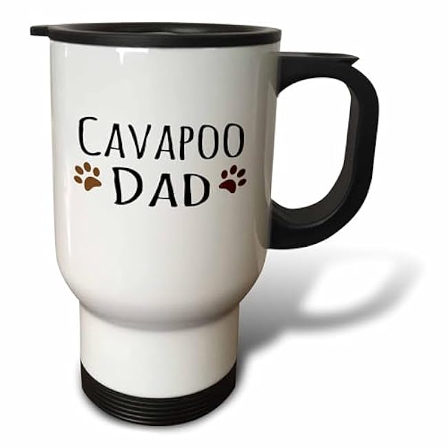 3dRose Cavapoo Dog Dad-Doggie by breed-brown muddy paw prints love-doggy lover-proud pet owner- Travel Mug, 14 oz, Multicolor