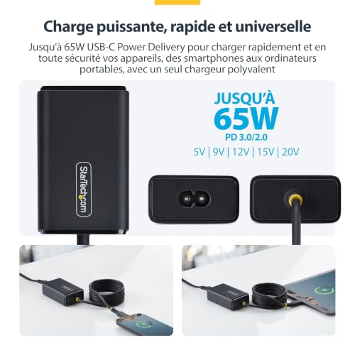 StarTech.com Adaptateur alimentation USB C with 1.5 Tethered USB C Cable CA 110 240 V 65 Watt - vue 4