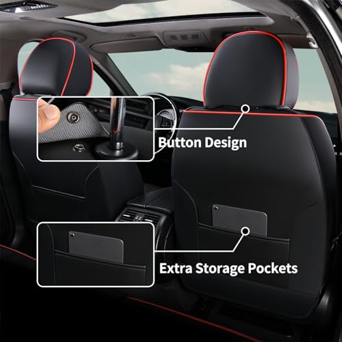 Image of FLORICH Seat Cover for Car Front and Back Seats Leather Automotive Seat Covers Car Seat Covers SUV Custom Waterproof Car Seat Protector Cushion Universal Fit for Most Cars Trucks SUV, Black&Red Line