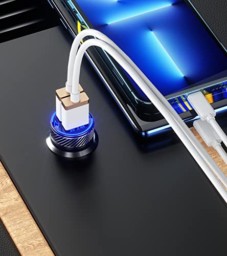 【2Pack】 Usb Car Charger, Dual Usb Port Car Charger Adapter, 5V/4.8A Charge Car Phone Charger With Blue Led & Touch Switch Fit For Iphone 13/12 Pro/Max/8, Galaxy S21/20/10/9 (Black) #TOP4