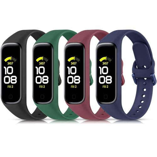 YLK 4 Piezas Correa Compatible con Samsung Galaxy Fit 2 (SM-R220) Mujer Hombr, Pulsera de Repuesto de Silicona Suave para Samsung Galaxy Fit 2 (Negro/Azul Marino/Verde Oscuro/Burdeos)