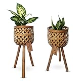 Daytana Bambus Blumenständer mit Holz-Beinen im 2er Set | Pflanzenständer aus Hochwertigem...
