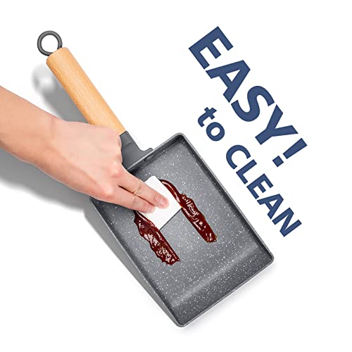 Tamagoyaki Pan Square Japanese Omelette Pan,Non-Stick Egg Roll Pan,Rectangle Frying Pan Wood Handle,With Silicone Brush & Solid Wood Spetula,Grey #TOP4