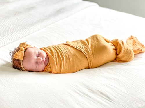 Image of Premium Swaddle Blanket by BWD - 70% Viscose & 30% Organic Cotton, 47x47 Inches - Neutral Baby Swaddle Set for Newborns and Infants (Mustard)