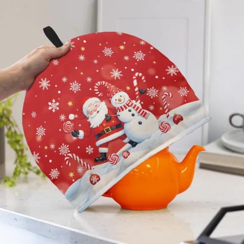 Image of Santa Claus & Snowman Tea Pots Cosy Cotton Breakfast Tea Pot Cover Kitchen Tea Pot Dust Cover Christmasa Kettle Covers Home Family Decorative Accessories