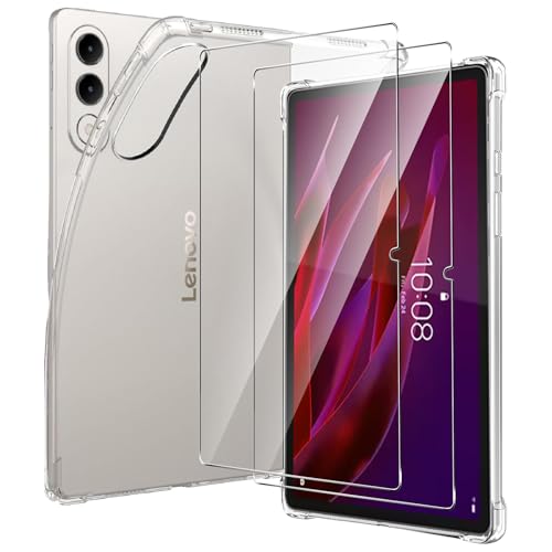 CONAPIKA Funda para Lenovo Yoga Tab 11.1 Pulgadas con 2 Piezas Cristal Templado, Flexible TPU Cuatro Esquinas Anti caíd Protección Esquina Airbag Parachoques Anti Choque Carcasa, Transparente