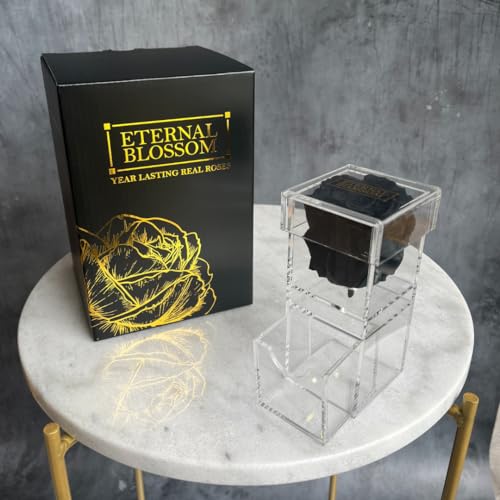 Eternal Blossom Preserved Real Infinity Rose Makeup Box | Lasts Over A Year With Beautiful Gift Box (Midnight Black)