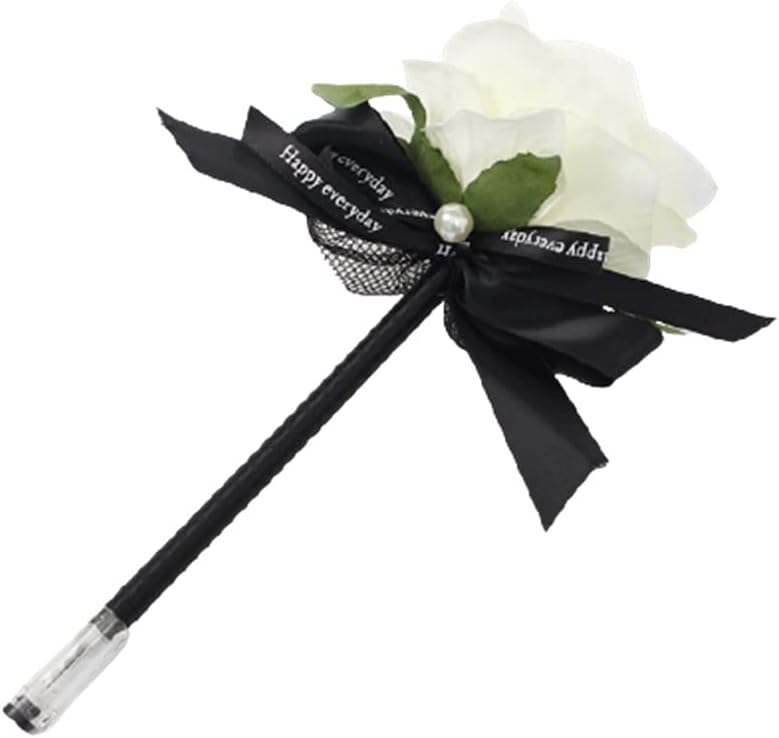 ボールペン 黒ボールペン 21セール 0 4mm かわいい おしゃれ 花 Tppj プレゼント 文房具 アイボリー バラ リボン付き