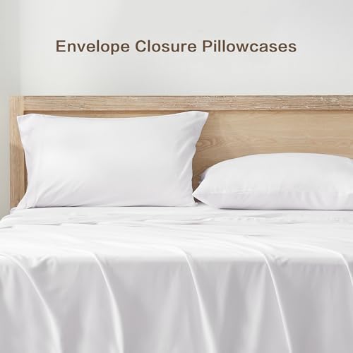 Image of Andency White King Sheets Set 100% Viscose Derived from Bamboo | Cooling Summer Sheets, Deep Pocket Up to 16 inch, Silky Soft Hotel Luxury Breathable Bedding Sheets & Pillowcases