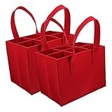 BAZEITFLOW 2 Piezas Bolsa Porta Botellas Vino de Fieltro Roja Compartimentos Portátil para Viajes y Picnic para Almacenamiento de Vino y Cerveza