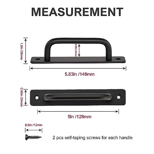 Image of Ravinte Barn Door Handles 2 Pack Sliding Door Handle 5 inch Hole Center Barn Door Handles Black Cabinet Handles Door Pull Handle Zinc Alloy Door Pulls with Plate for Sliding Closet Door Handle