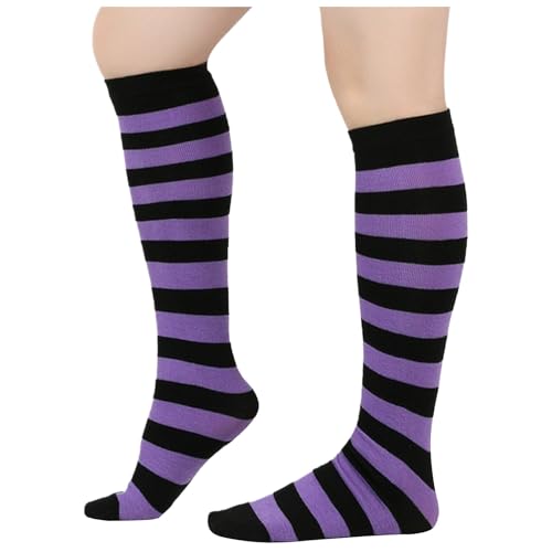 Genérico Calcetines Arcoiris, Sobre la Rodilla Muslo Calcetines Altos, Medias de Halloween, Calcetines de Rayas de Colores para Halloween Navidad Disfraz de Cosplay Fiesta de Disfraces