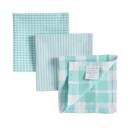 Image of LANE LINEN 100% Cotton Kitchen Dish Cloths, Ultra Soft Absorbent Quick Drying Dish Towels, Multiweave Wash Cloths Dish Towel Sets, 12x12 Inches, 12 Pack - Aqua