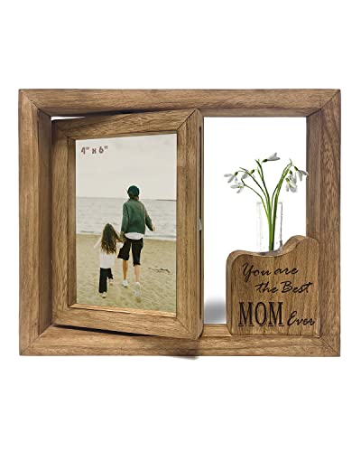 Ylu Yni 4X6 Rotating Picture Frame,Mothers Day Gifts For Mom, Rustic Wooden Double Sided Photo Frames, Creative Vase For Plants And Flowers, Mom Gifts For Birthday #TOP6