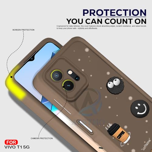 Image of AESTMO Back Case Cover for Vivo T1 5G / Y75 5G / iQOO Z6 5G Cover | Cute Fun Cartoon 3D Ball | Coffee Silicone Case | Full Body Protection | Camera Protection Back Cover (Brown)