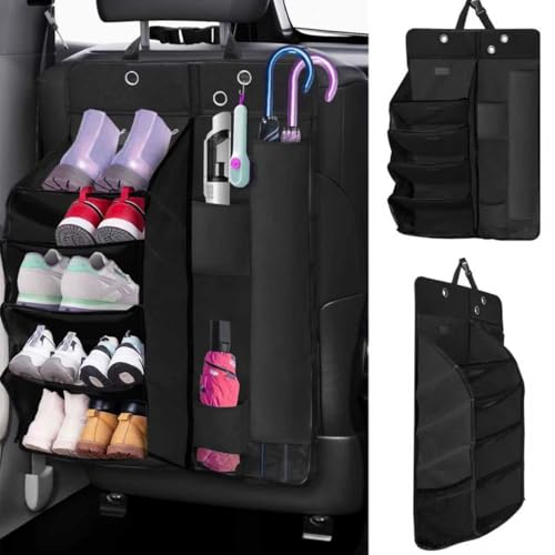 WAIZY自動車多機能靴棚 車 靴置き 車 かさたて 車用傘立て 車内用品 小物収納グッズ 下駄箱 多種の車種に適用 収納商品 車用収納ラック靴入れ 5階 (ダークブラック)