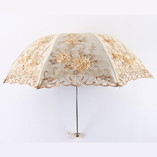 Honeystore Vintage Lace Uv Sun Parasol Folding 3D Flower Embroidery Umbrella H1620 Yellow #TOP2
