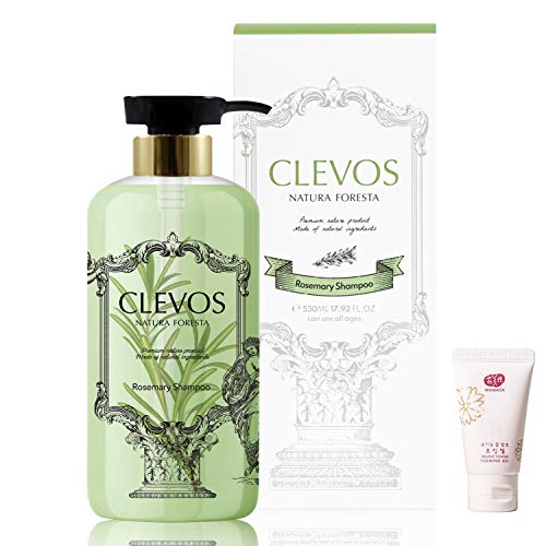 CLEVOS Natura Foresta Natural Organic Hair Shampoo 17.92 Fl Oz for Normal, Dry, Sensitive, Itchy Scalp Type - Pleasant Rosemary Scent - Reduce Itchy scalp, Dandruff - All Natural - Sulfate-FREE Completely Natural - Vegan - Cruelty Free