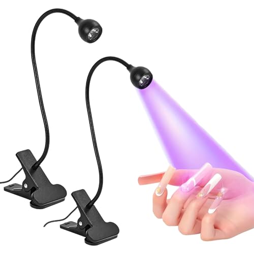 2Pcs USB Clip-On Nail Lamps with Adjustable Neck, Black, for Fast Nail Gel Curing and More