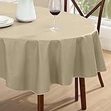 Cafe Hotel Linen Look Solid Color Heavy 4 Gauge Vinyl Flannel Backed Tablecloth, Indoor/Outdoor Wipe Clean Tablecloth, 60 Inch x 84 Inch Oval, Sand