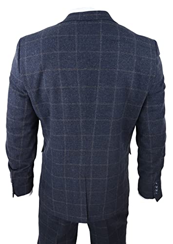Costume Homme 3 Pièces en Tweed de Laine Mélangée à Carreaux Style Années 20 pour Un Look Habillé Festif - Bleu Marine 46 – vue 7