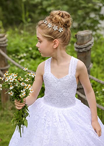 Spaghetti Strap Lace Flower Girl Dress Wedding Communion Pageant Ball Gowns Size 4,White #TOP4