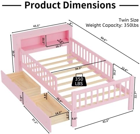 Bellemave-Kids Platform Bed-Twin with Storage Headboard