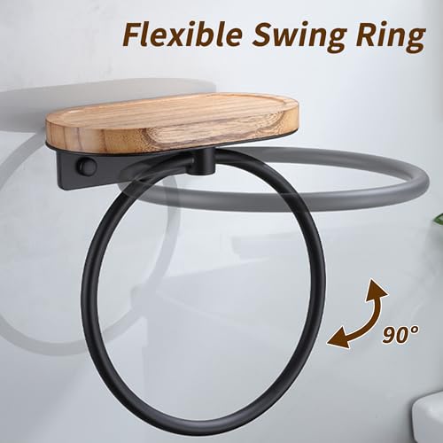 Image of Wood Rustic Towel Ring with Shelf, Farmhouse Towel Rack Holder, Olive-Shaped Tray Hand Towel Rack, Classical Bathroom Accessories