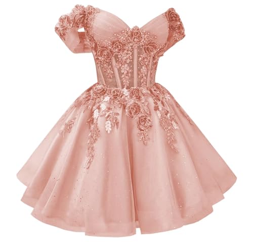 Gorgeous 3D Flowers Tulle Homecoming Dresses with Bow Short Prom Dress for Teens A-line Lace DAMA Dresses for Quinceanera4