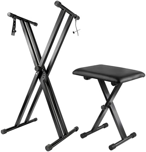 Keyboard Stand Piano Bench Set, 2026 Upgrade Heavy Duty Double X ...
