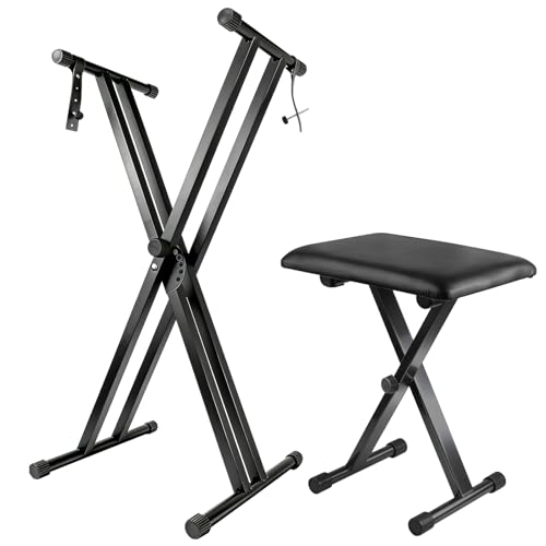 Keyboard Stand Piano Bench Set, 2026 Upgrade Heavy Duty Double X Keyboard Stand Piano Stand...