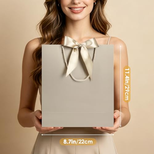 Image of JMANNI Gift Bags with Handles, 11.4 inch Small Mothers Day Gift Bag for Presents, 2 Pcs Bags with 4 Tissue Paper and 2 Cards for Baby Shower Wedding Bridal Shower Mother's Day Birthday Party (Champagne)