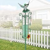 APSOONSELL Rain Gauge Outdoor - 7" Capacity Rain Gauges with Metal Stake, Green Rain Gauge Large Num