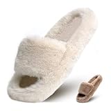 NAYA Studios Hausschuhe Damen Plüsch – extra flauschige Plüsch Hausschuhe aus Kunstfell - Pantoffeln mit Ergonomischer Sohle, cremeweiß, Größe 39