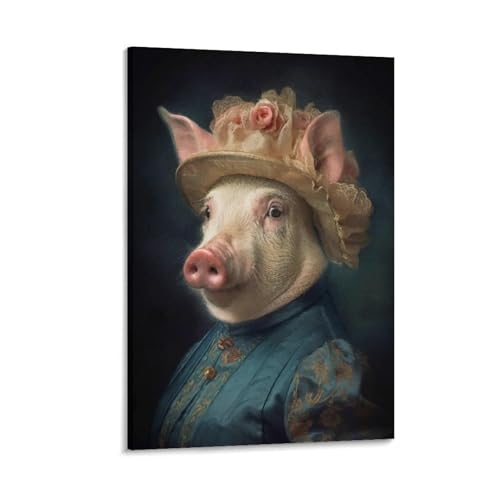 Toile vintage cochon Renaissance : une œuvre d'art murale raffinée aux détails picturaux
