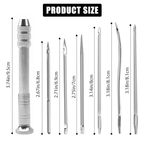 Image of DRAWBRIDGE 7Pcs Leather Sewing Awl Needle Set, Shoe Repair Tool Kit, DIY Handmade, Includes 6 Needles (Slender, Medium, Robust), 1 Metal Awl Shaft, Handle, Box Container