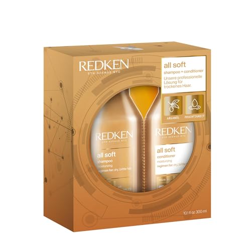 Redken Pflegeset für trockenes und brüchiges Haar, Belebt und hydratisiert, Mit Omega-6 und Argan-Öl, All Soft Shampoo 300 ml & Conditioner 300 ml
