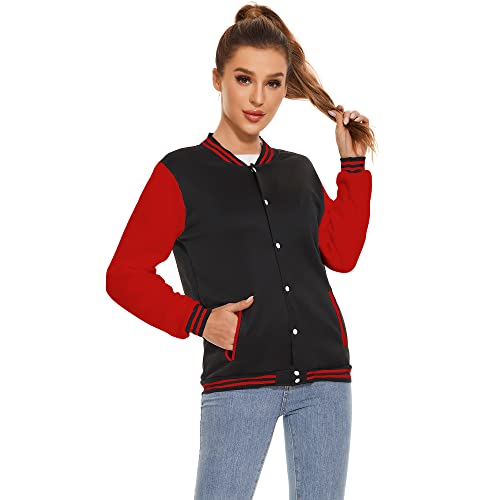 Image of Varsity Jacket Women Men's Baseball School Uniform Button Up Unsex Adult Long Sleeve Coat Fashion Jacket
