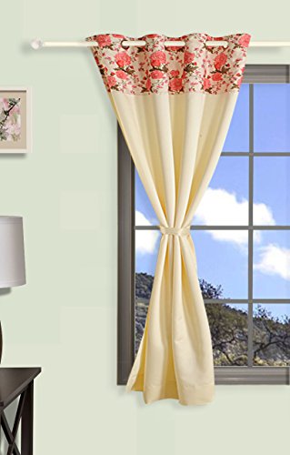Image of Swayam 100% Blackout Polyester Window Curtain for Living Room & Bedroom | 5 Feet | Room Darkening Curtain with Eyelets | Pack of 1 | Solid Design - Cream & Pink