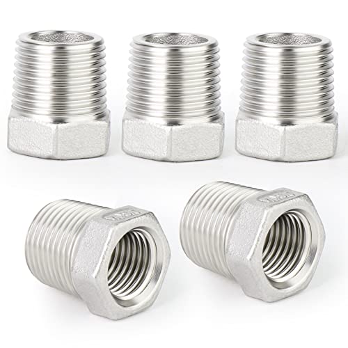 ERGAOBOY 5 Pcs Reducer Hex Bushing, 3/8" Male to 1/4" Female BSP, 304 Stainless Steel Reducing Pipe Adapter Fitting