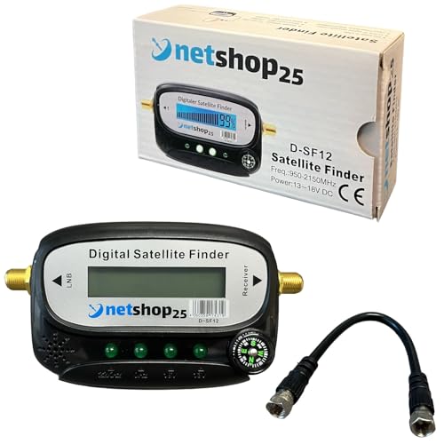 netshop 25 Digital SAT Finder mit LCD Anzeige Kompass und Ton + F-Verbindugskabel inkl. Anleitung