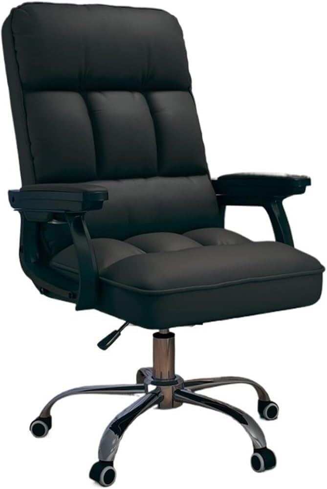 White Leather Office Chair Adjustable Height Swivel Desk Chair with Padded Armrests Ergonomic Gaming Computer Chair for Home Conference Room(Black)