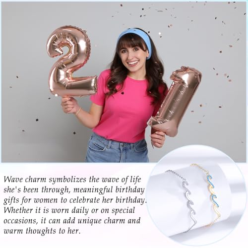 Image of Gifts for Women Christmas Birthday, Silver Wave Bracelets for Woman Mom Wife Grandma Daughter Granddaughter Friend Sister, The Waves of Life We've Through Together Mothers Day Graduation Gift